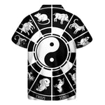 Black And White Chinese Zodiac Print Men's Short Sleeve Shirt