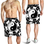 Black And White Chinese Zodiac Print Men's Shorts