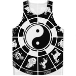 Black And White Chinese Zodiac Print Men's Tank Top