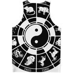 Black And White Chinese Zodiac Print Men's Tank Top