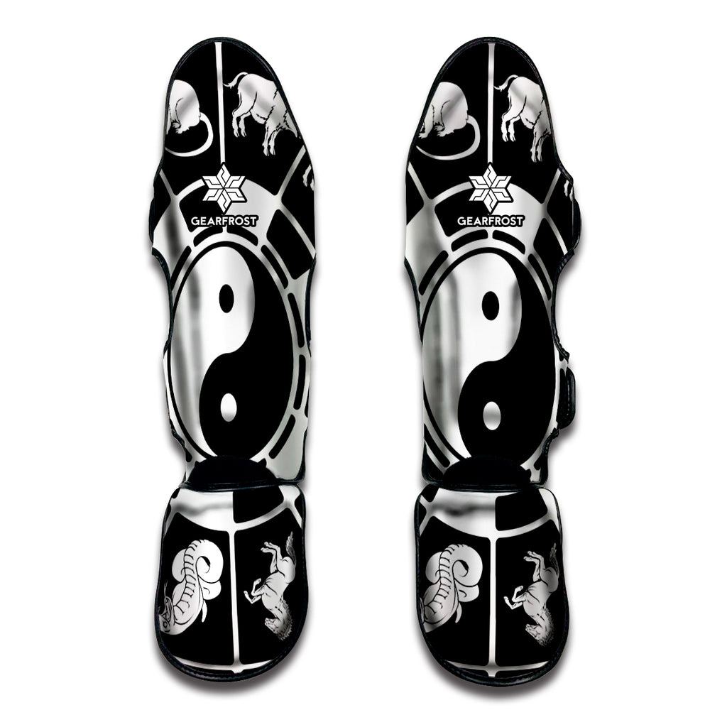 Black And White Chinese Zodiac Print Muay Thai Shin Guard