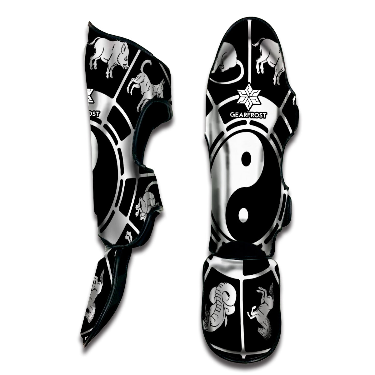 Black And White Chinese Zodiac Print Muay Thai Shin Guard