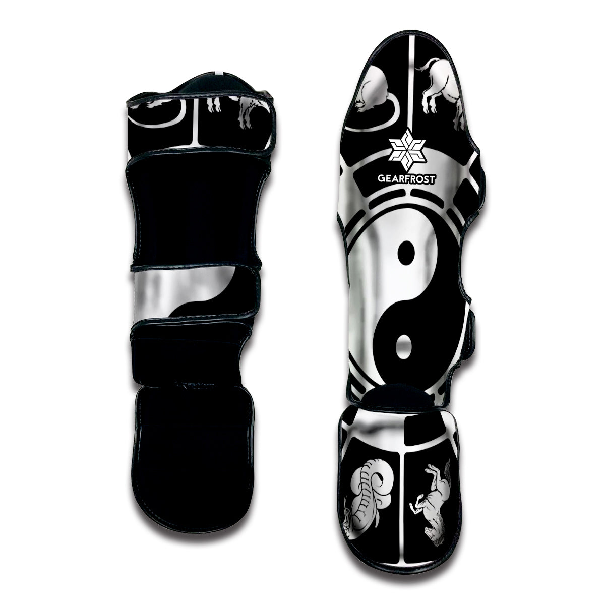 Black And White Chinese Zodiac Print Muay Thai Shin Guard