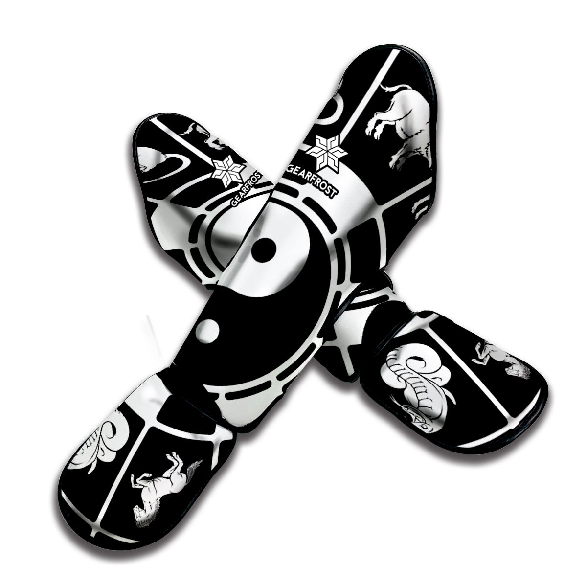 Black And White Chinese Zodiac Print Muay Thai Shin Guard