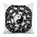 Black And White Chinese Zodiac Print Pillow Cover