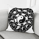 Black And White Chinese Zodiac Print Pillow Cover
