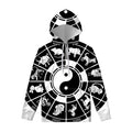 Black And White Chinese Zodiac Print Pullover Hoodie