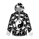 Black And White Chinese Zodiac Print Pullover Hoodie