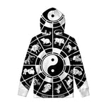 Black And White Chinese Zodiac Print Pullover Hoodie