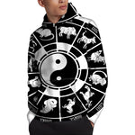 Black And White Chinese Zodiac Print Pullover Hoodie