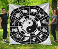 Black And White Chinese Zodiac Print Quilt