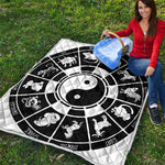 Black And White Chinese Zodiac Print Quilt