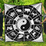 Black And White Chinese Zodiac Print Quilt