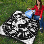 Black And White Chinese Zodiac Print Quilt