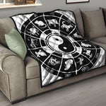Black And White Chinese Zodiac Print Quilt