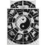 Black And White Chinese Zodiac Print Quilt Bed Set