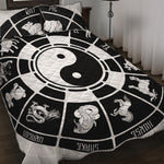 Black And White Chinese Zodiac Print Quilt Bed Set