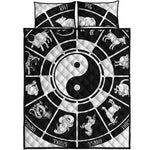 Black And White Chinese Zodiac Print Quilt Bed Set