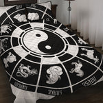 Black And White Chinese Zodiac Print Quilt Bed Set