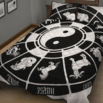 Black And White Chinese Zodiac Print Quilt Bed Set
