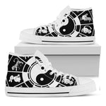 Black And White Chinese Zodiac Print White High Top Shoes