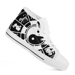 Black And White Chinese Zodiac Print White High Top Shoes
