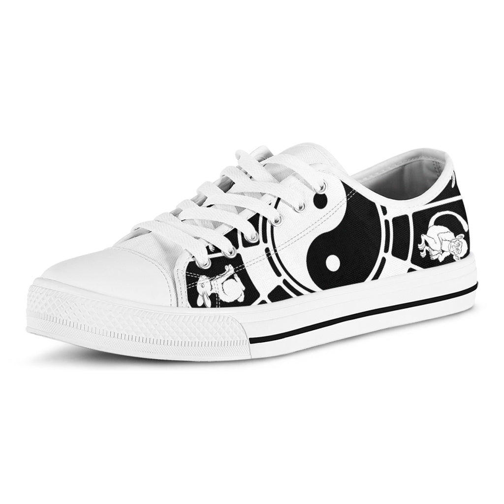 Black And White Chinese Zodiac Print White Low Top Shoes