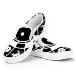 Black And White Chinese Zodiac Print White Slip On Shoes
