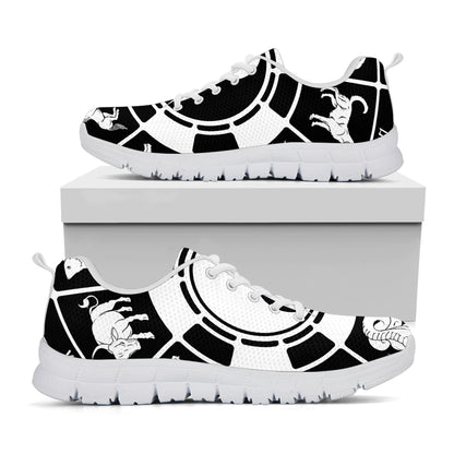 Black And White Chinese Zodiac Print White Sneakers