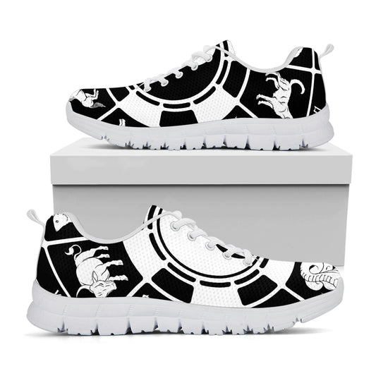 Black And White Chinese Zodiac Print White Sneakers