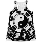 Black And White Chinese Zodiac Print Women's Racerback Tank Top