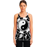 Black And White Chinese Zodiac Print Women's Racerback Tank Top