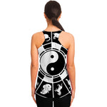Black And White Chinese Zodiac Print Women's Racerback Tank Top