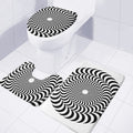 Black And White Circle Illusion Print 3 Piece Bath Mat Set