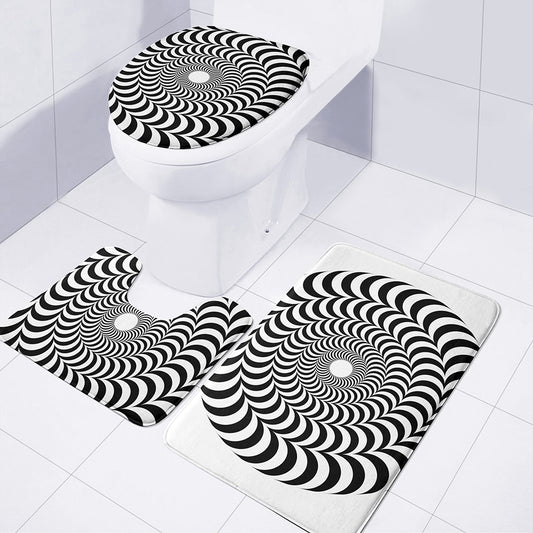 Black And White Circle Illusion Print 3 Piece Bath Mat Set