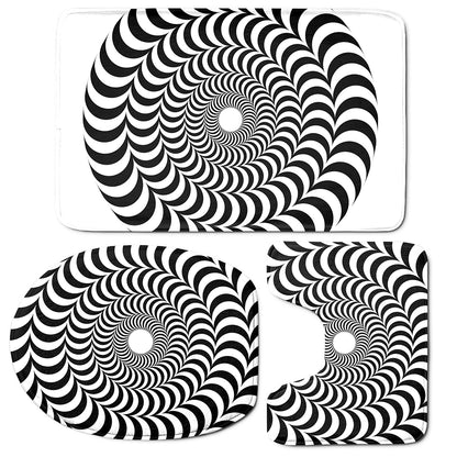 Black And White Circle Illusion Print 3 Piece Bath Mat Set