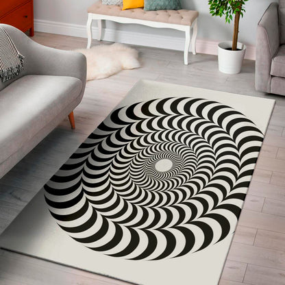 Black And White Circle Illusion Print Area Rug
