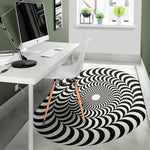 Black And White Circle Illusion Print Area Rug