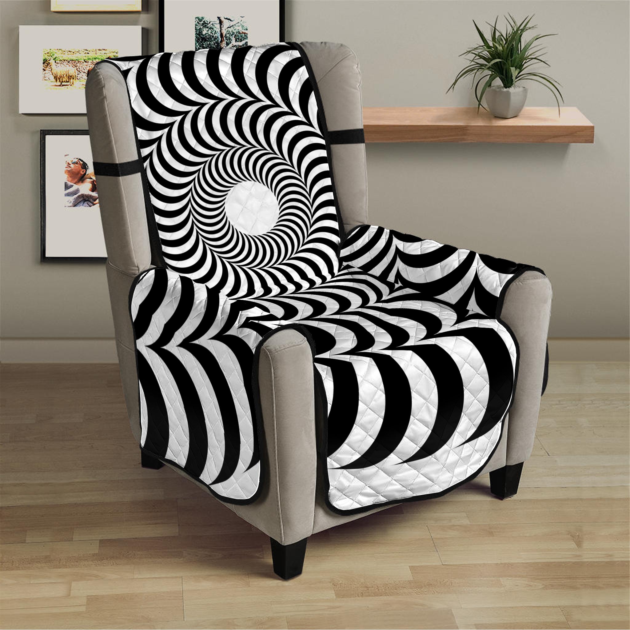 Black And White Circle Illusion Print Armchair Protector