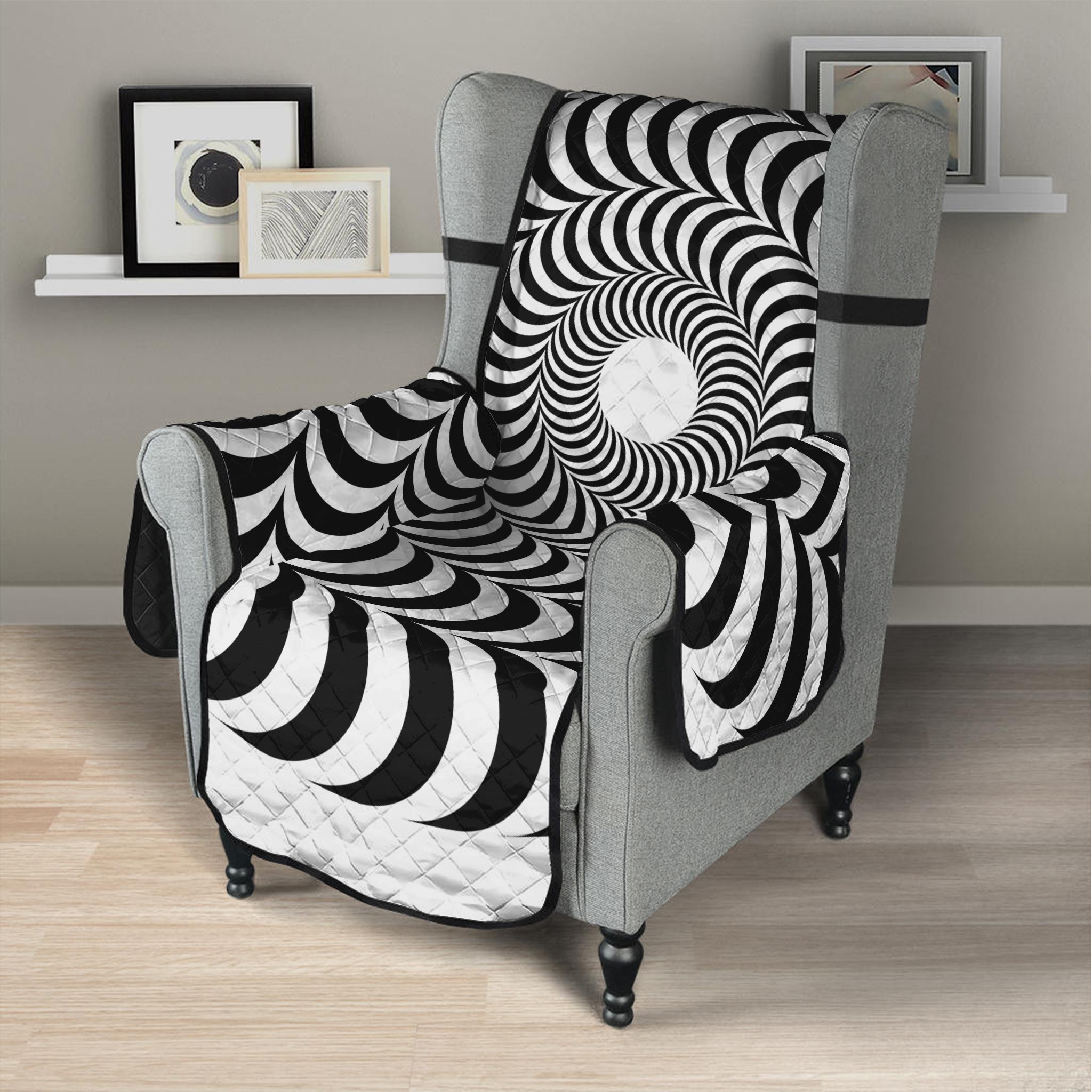 Black And White Circle Illusion Print Armchair Protector