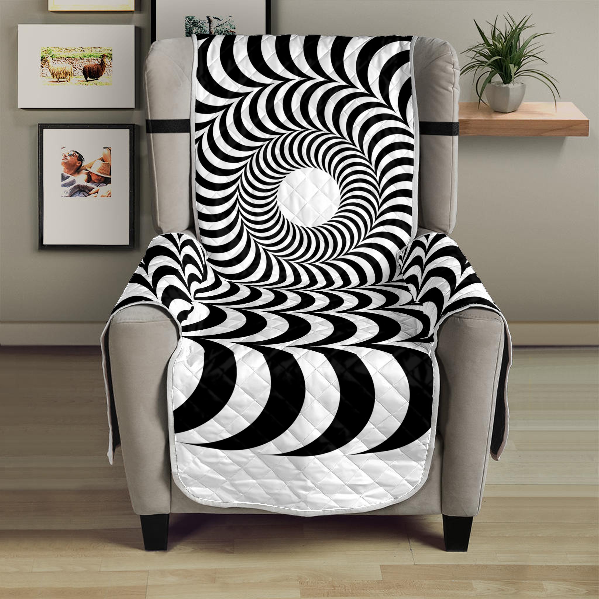 Black And White Circle Illusion Print Armchair Protector