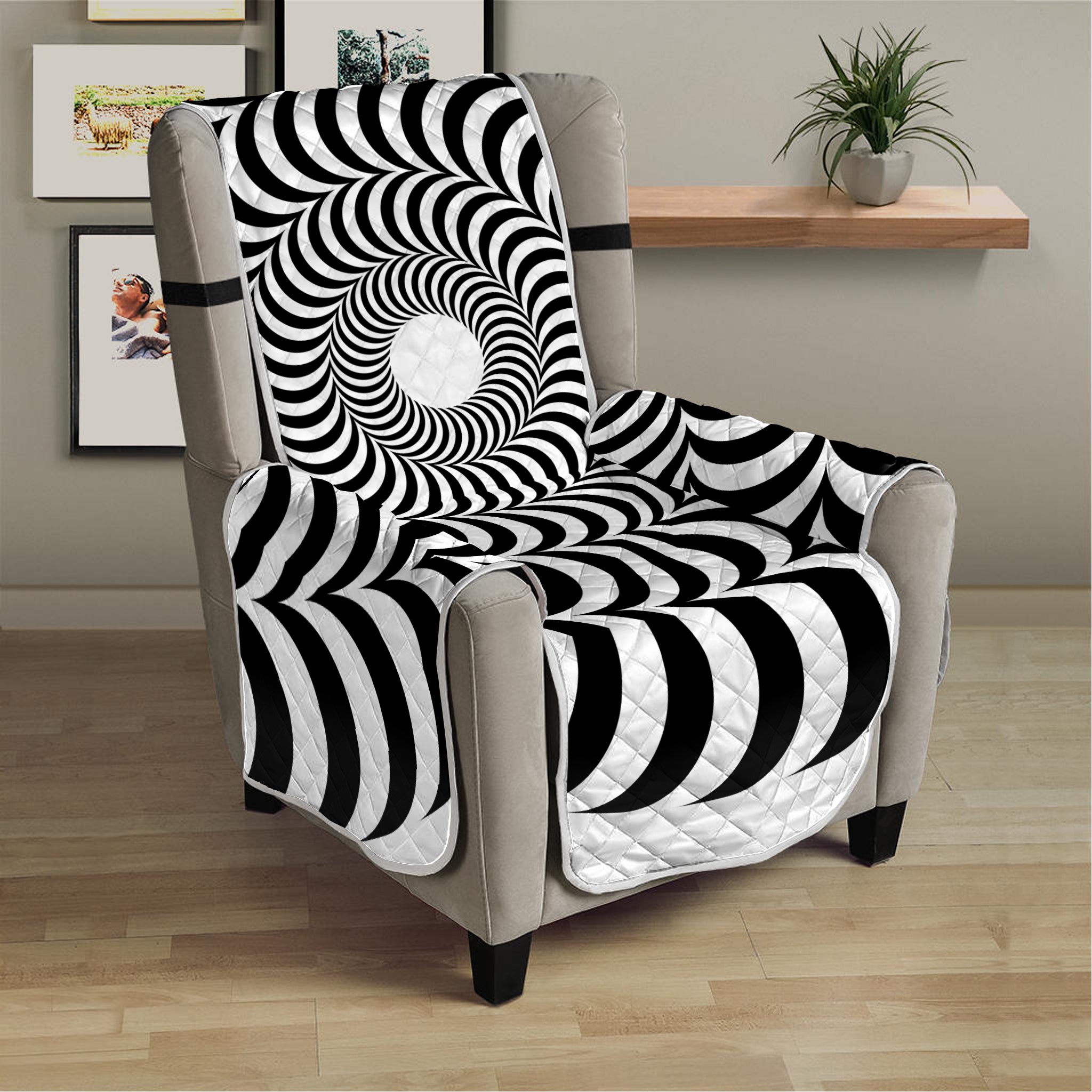 Black And White Circle Illusion Print Armchair Protector