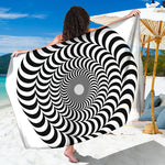 Black And White Circle Illusion Print Beach Sarong Wrap