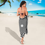 Black And White Circle Illusion Print Beach Sarong Wrap
