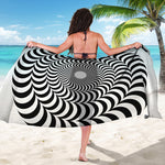 Black And White Circle Illusion Print Beach Sarong Wrap