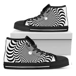 Black And White Circle Illusion Print Black High Top Shoes