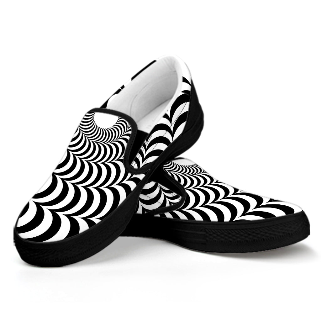 Black And White Circle Illusion Print Black Slip On Shoes