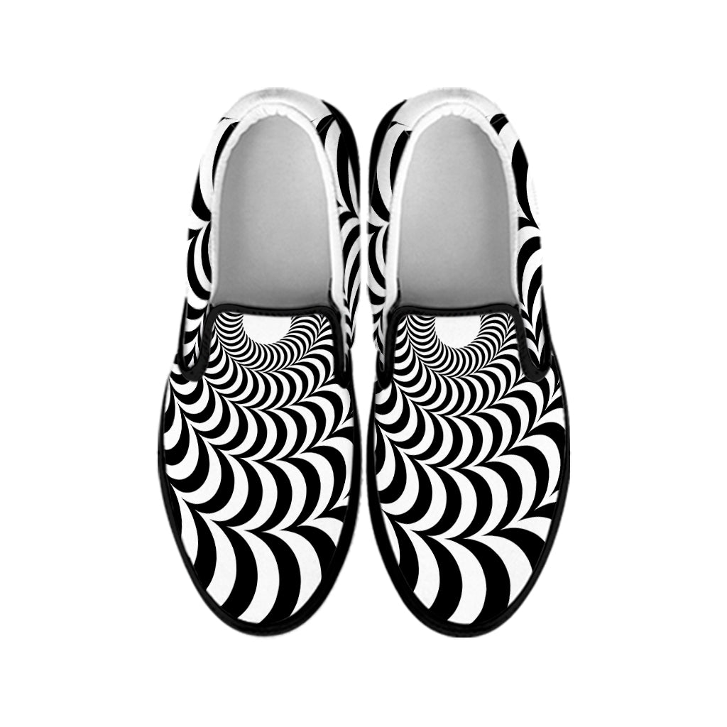Black And White Circle Illusion Print Black Slip On Shoes