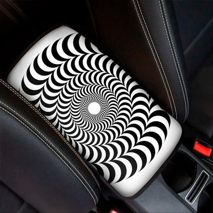 Black And White Circle Illusion Print Car Center Console Cover