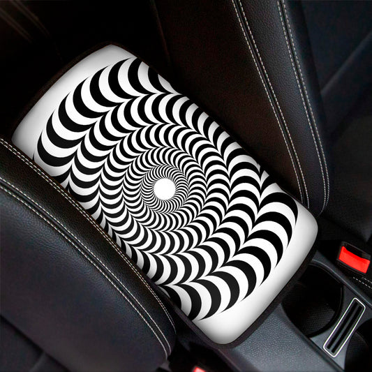 Black And White Circle Illusion Print Car Center Console Cover